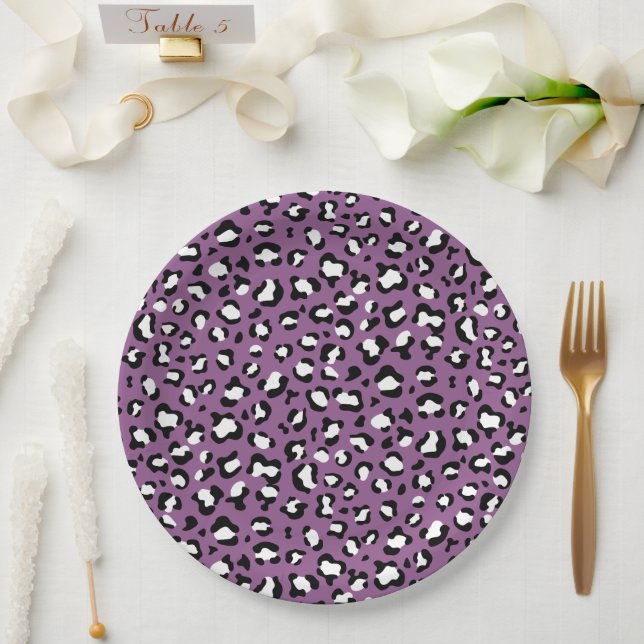 Leopardenmuster, Leoparden, Lila Leopard Pappteller (Hochzeit)