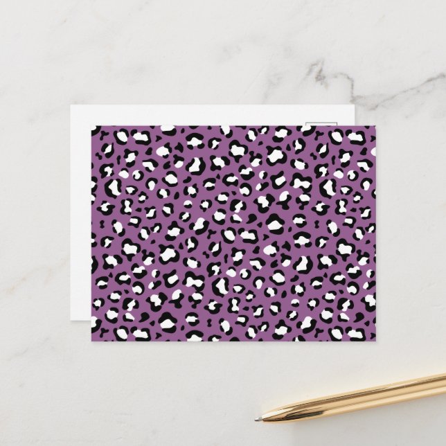 Leopardenmuster, Leoparden, Lila Leopard Postkarte (Vorderseite/Rückseite Beispiel)