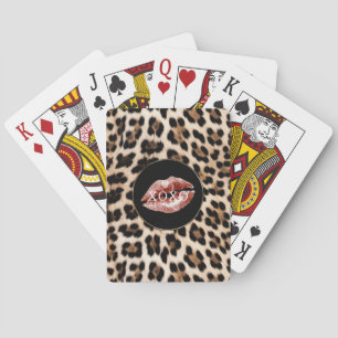 Leopardenmuster rote Lippen XOXO Spielkarten