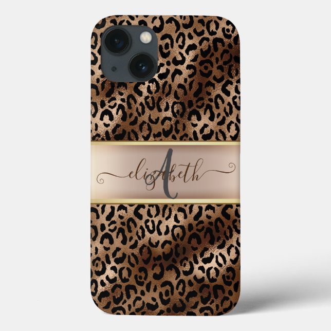 Leopardenmuster Schwarz Bronze Monogramm    Case-Mate iPhone Hülle (Rückseite)