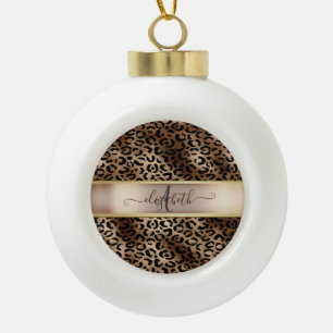 Leopardenmuster Schwarz Bronze Monogramm    Keramik Kugel-Ornament