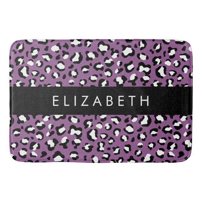 Leopardenmuster, Spots, Lila Leopard, Ihr Name Badematte (Vorderseite)