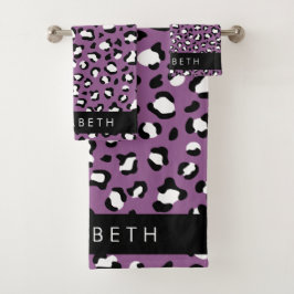 Leopardenmuster, Spots, Lila Leopard, Ihr Name Badhandtuch Set