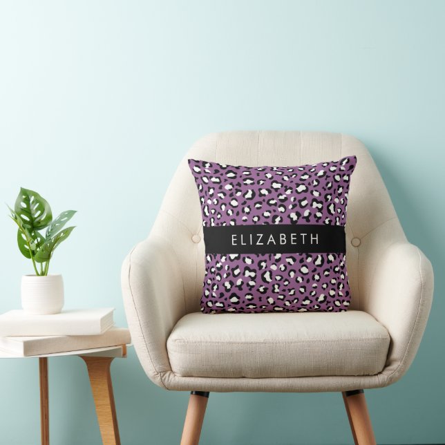 Leopardenmuster, Spots, Lila Leopard, Ihr Name Kissen (Stuhl )