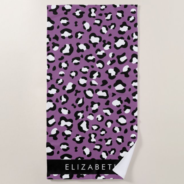 Leopardenmuster, Spots, Lila Leopard, Ihr Name Strandtuch (Vorderseite)