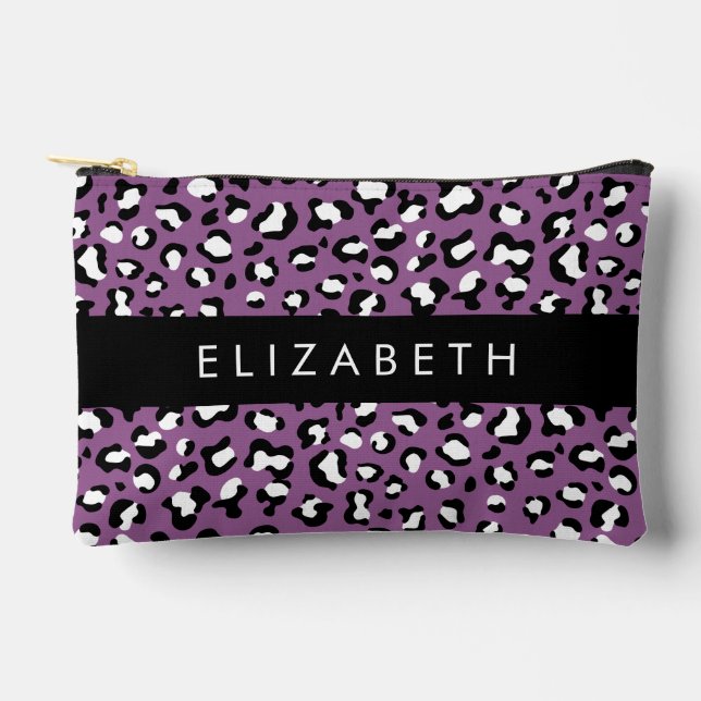 Leopardenmuster, Spots, Lila Leopard, Ihr Name Zubehörtasche (Vorderseite)