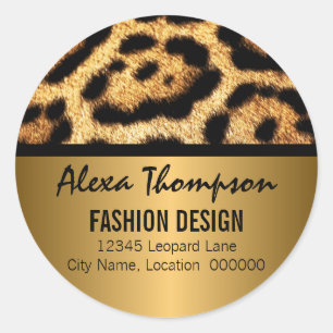 Leopardenmuster und Gold-Look Runder Aufkleber