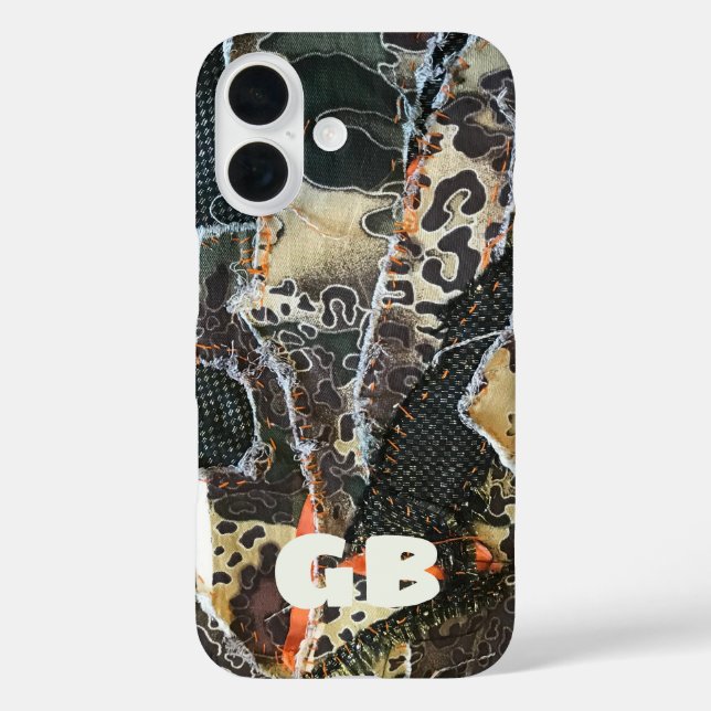 Leopardenpasten für Monogramm iPhone 16 Hülle (Rückseite)