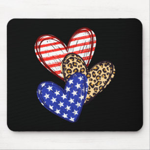 Leopardenprint amerikanische Flagge Herzen 4. Juli Mousepad