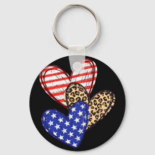 Leopardenprint amerikanische Flagge Herzen 4. Juli Schlüsselanhänger