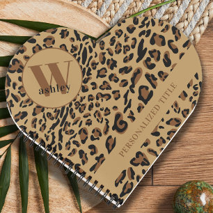 Leopardenprint Braun Schwarz Monogramm Herzform Notizbuch
