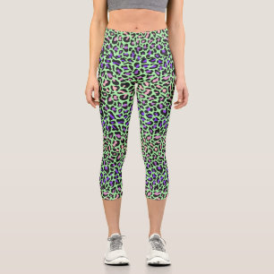 Leopardenprint grün schwarz rosa Capri-Leggings Capri Leggings