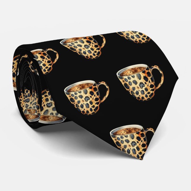 Leopardenprint-Krawatte mit Kaffeetassen-Muster Krawatte (Gerollt)