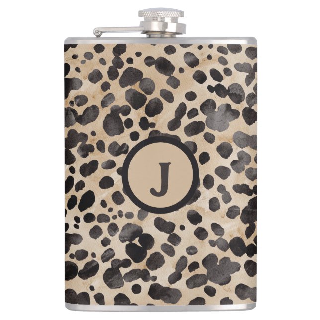 Leopardenprint-Monogramm Flachmann (Vorderseite)
