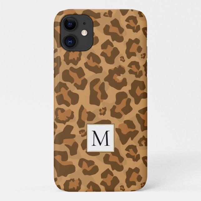 Leopardenprint, Monogramm in Brauntönen Case-Mate iPhone Hülle (Rückseite)