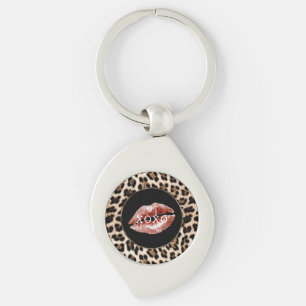 Leopardenprint Roter Lippenstift XOXO Schlüsselanhänger