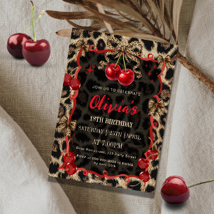 Leopardenprint Wilde Kirsche Glam Geburtstag Einladung