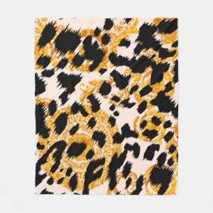 Leopardenstruktur mit goldbarocken Mustern Fleecedecke