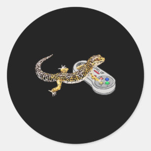 Leopardgecko spielt Videospiel Echse und Reptil Runder Aufkleber