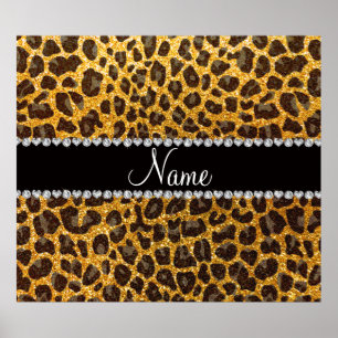 Leopardruckdruck auf individuelle Name Gelb-Glitze Poster