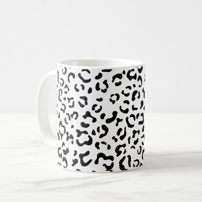 Leopardrucke, Leoparden, Schwarz und Weiß Kaffeetasse (Vorderseite Links)