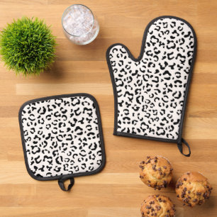 Leopardrucke, Leoparden, Schwarz und Weiß Ofenhandschuh & Topflappen-Set