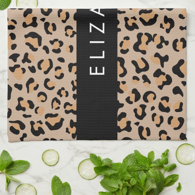 Leopardrucke, Spots, Braunleopard, Ihr Name Geschirrtuch (Gefaltet)