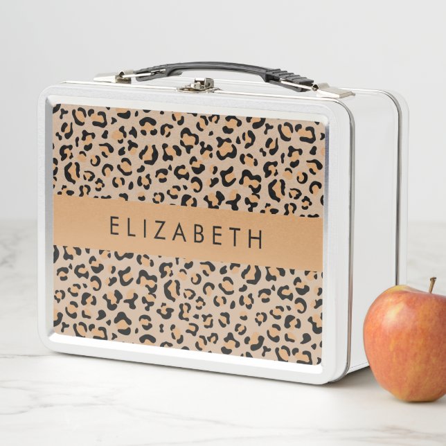 Leopardrucke, Spots, Braunleopard, Ihr Name Metall Brotdose (Beispiel)