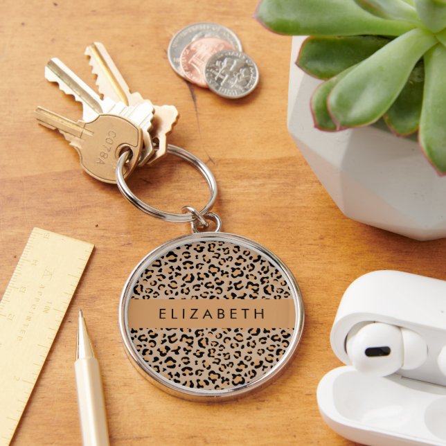 Leopardrucke, Spots, Braunleopard, Ihr Name Schlüsselanhänger (Schreibtisch)