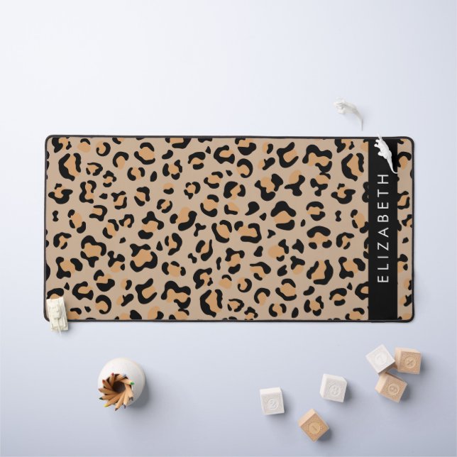 Leopardrucke, Spots, Braunleopard, Ihr Name Schreibtischunterlage (Kindertisch)