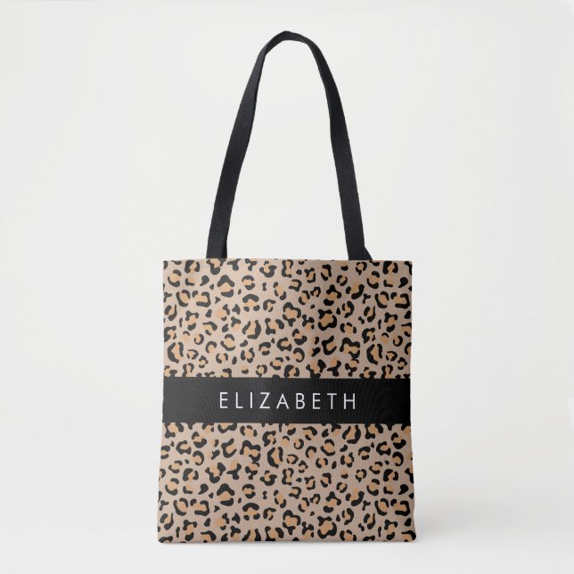 Leopardrucke, Spots, Braunleopard, Ihr Name Tasche (Vorderseite)