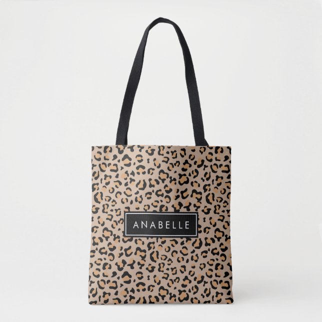 Leopardrucke, Spots, Braunleopard, Ihr Name Tasche (Vorderseite)