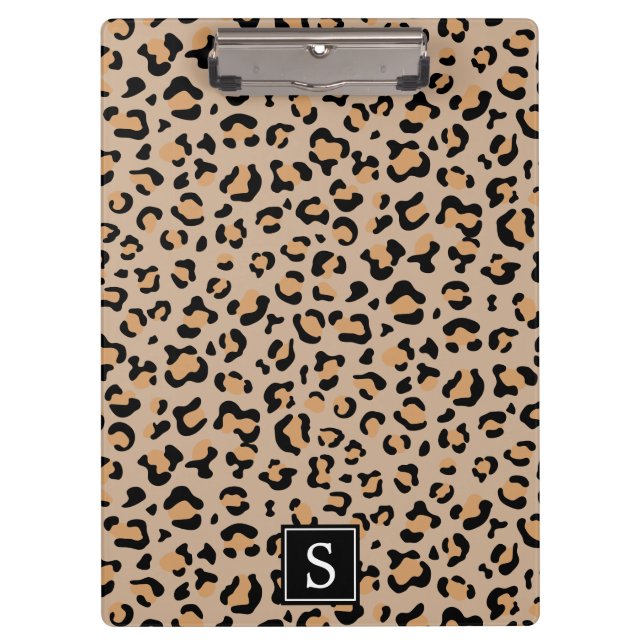 Leopardrucke, Spots, Braunleopard, Monogramm Klemmbrett (Vorderseite)