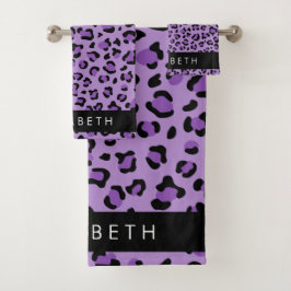 Leopardrucke, Spots, Lila Leopard, Ihr Name Badhandtuch Set