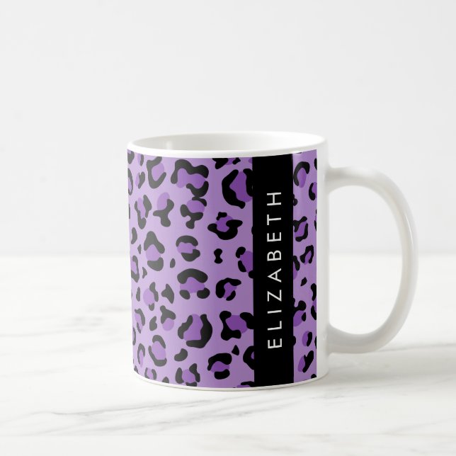 Leopardrucke, Spots, Lila Leopard, Ihr Name Kaffeetasse (Rechts)