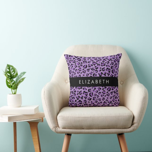 Leopardrucke, Spots, Lila Leopard, Ihr Name Kissen (Stuhl )