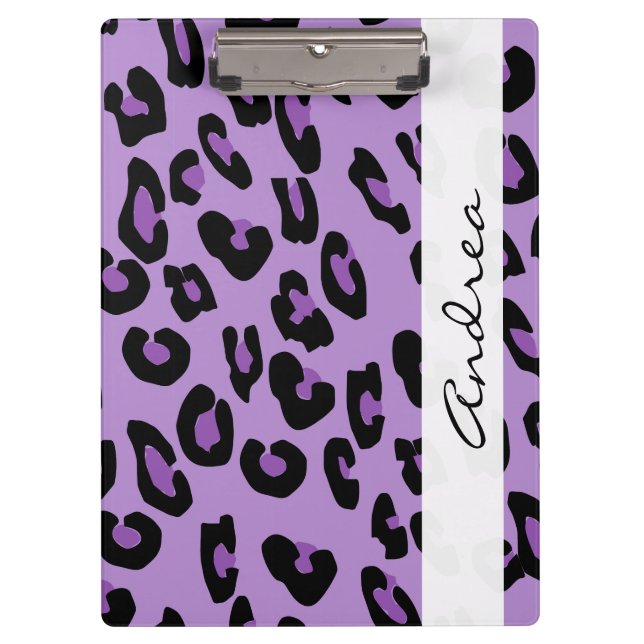 Leopardrucke, Spots, Lila Leopard, Ihr Name Klemmbrett (Vorderseite)