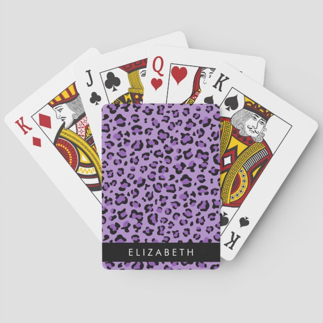 Leopardrucke, Spots, Lila Leopard, Ihr Name Spielkarten (Rückseite)
