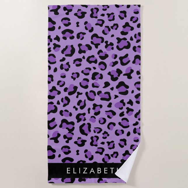 Leopardrucke, Spots, Lila Leopard, Ihr Name Strandtuch (Vorderseite)