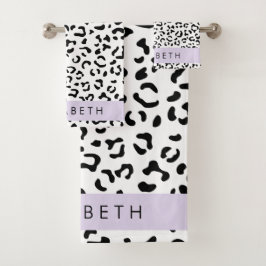 Leopardrucke, Spots, Schwarzweiß, Ihr Name Badhandtuch Set