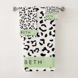 Leopardrucke, Spots, Schwarzweiß, Ihr Name Badhandtuch Set