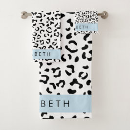 Leopardrucke, Spots, Schwarzweiß, Ihr Name Badhandtuch Set