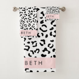 Leopardrucke, Spots, Schwarzweiß, Ihr Name Badhandtuch Set