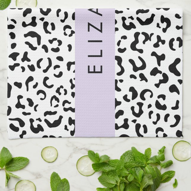 Leopardrucke, Spots, Schwarzweiß, Ihr Name Geschirrtuch (Gefaltet)
