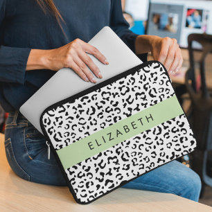 Leopardrucke, Spots, Schwarzweiß, Ihr Name Laptopschutzhülle