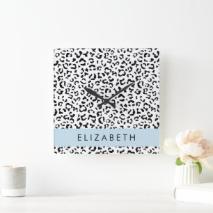 Leopardrucke, Spots, Schwarzweiß, Ihr Name Quadratische Wanduhr