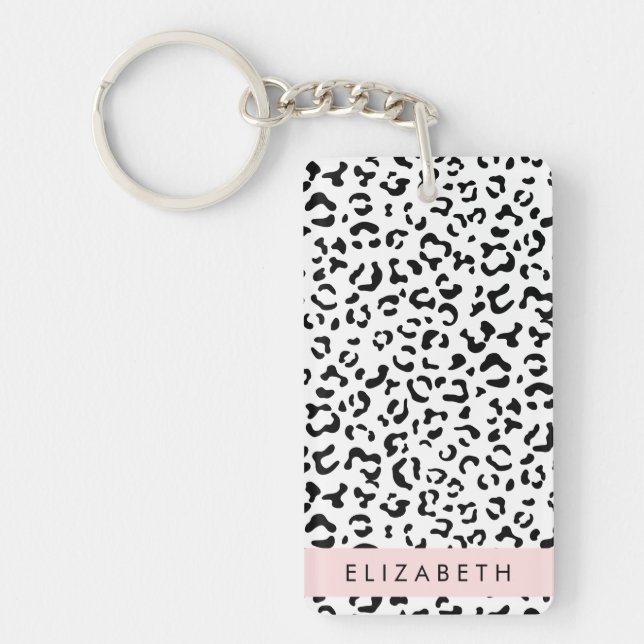 Leopardrucke, Spots, Schwarzweiß, Ihr Name Schlüsselanhänger (Vorderseite)