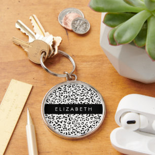 Leopardrucke, Spots, Schwarzweiß, Ihr Name Schlüsselanhänger