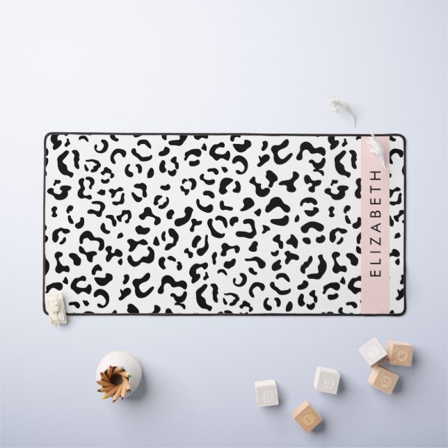 Leopardrucke, Spots, Schwarzweiß, Ihr Name Schreibtischunterlage (Kindertisch)