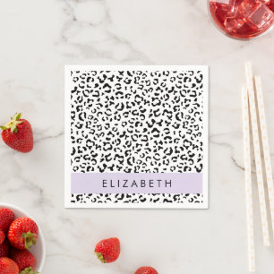 Leopardrucke, Spots, Schwarzweiß, Ihr Name Serviette